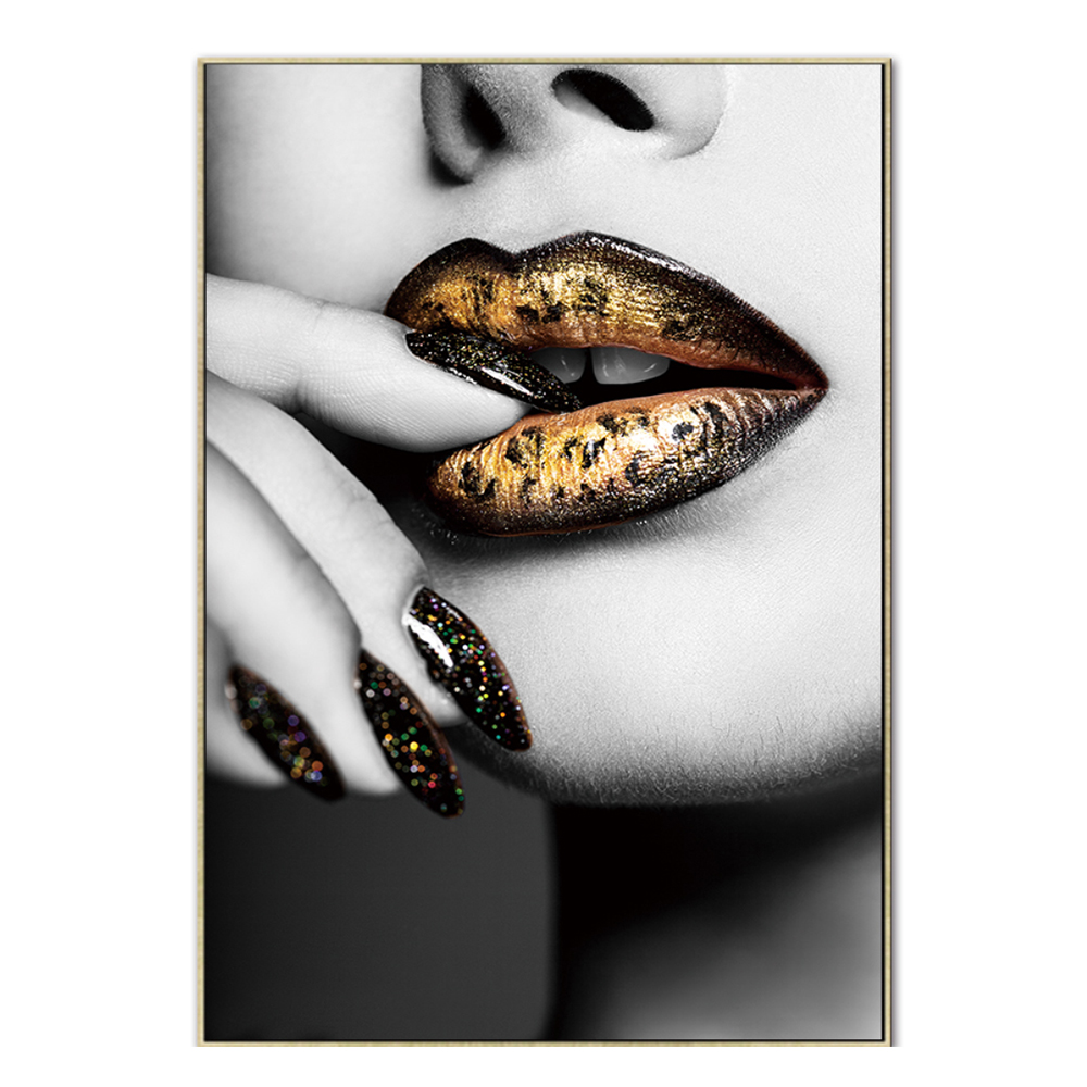Canvas Black/Gold Lips Painting; (120×80)cm 1