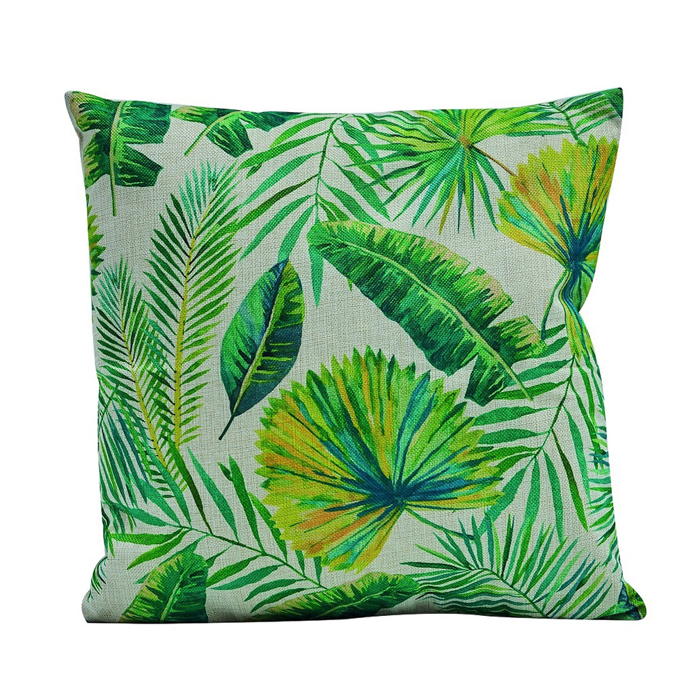 Outdoor Tropical Leaf Pattern Pillow; (45×45)cm, Green/white 1
