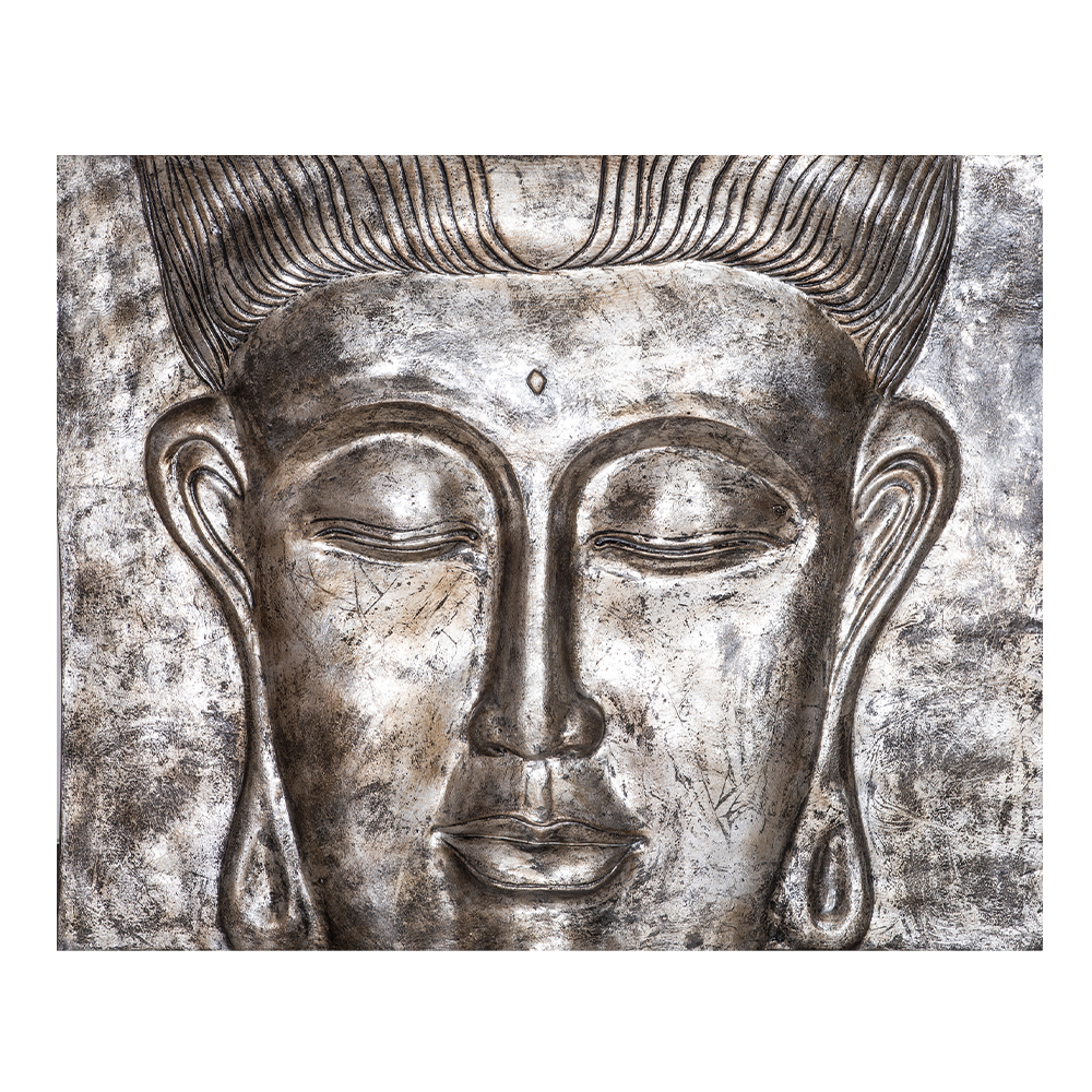 Head Budha Relief Sculpture; (100x120x4)cm, Black/Silver 1