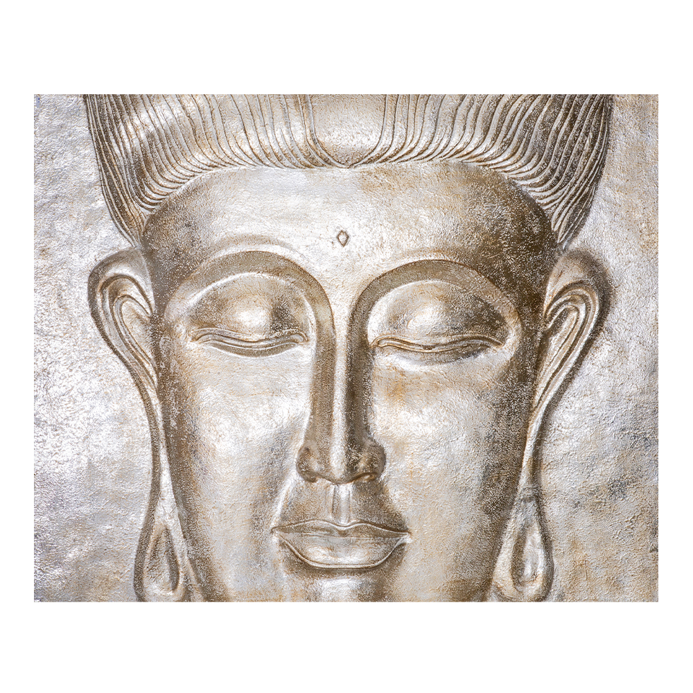 Head Budha Relief Sculpture; (100x120x4)cm, Honey/Silver 1