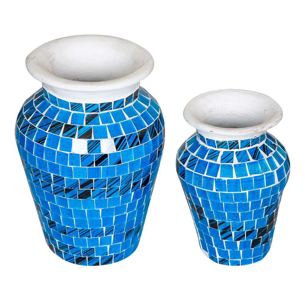 Mosaic Design Vase Set; 2pcs, Blue 1