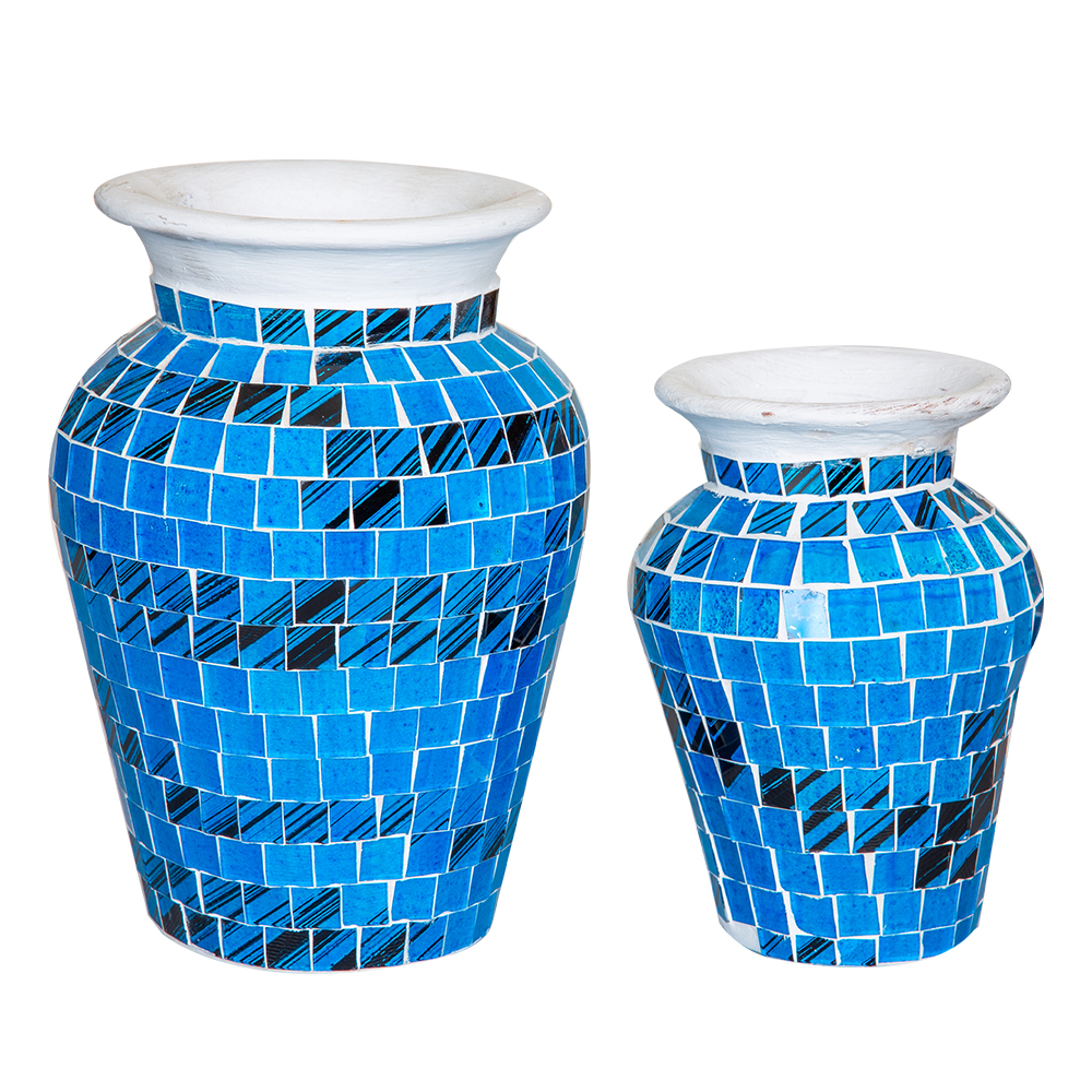Mosaic Design Vase Set; 2pcs, Blue