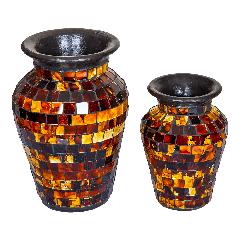 Mosaic Design Vase Set; 2pcs, Dark Brown 1
