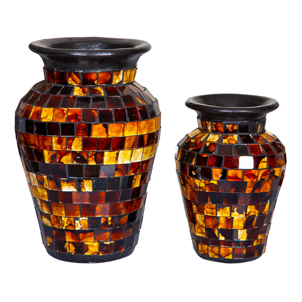Mosaic Design Vase Set; 2pcs, Dark Brown