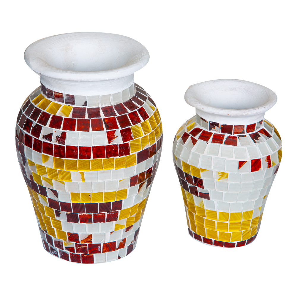 Mosaic Design Vase Set; 2pcs, Gold/Brown 1