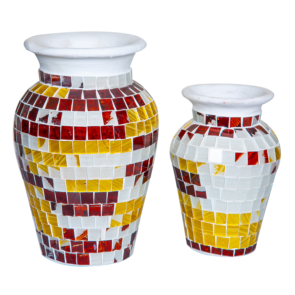 Mosaic Design Vase Set; 2pcs, Gold/Brown