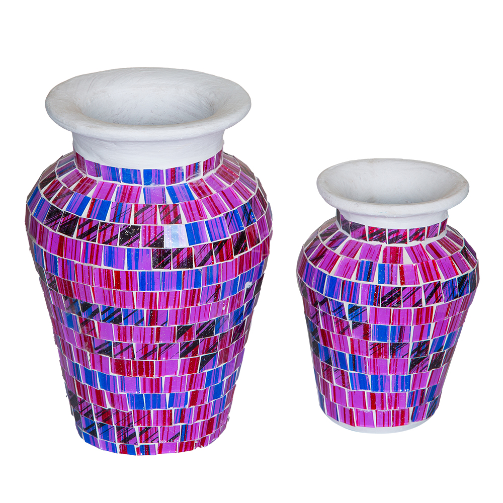 Mosaic Design Vase Set; 2pcs, Purple 1