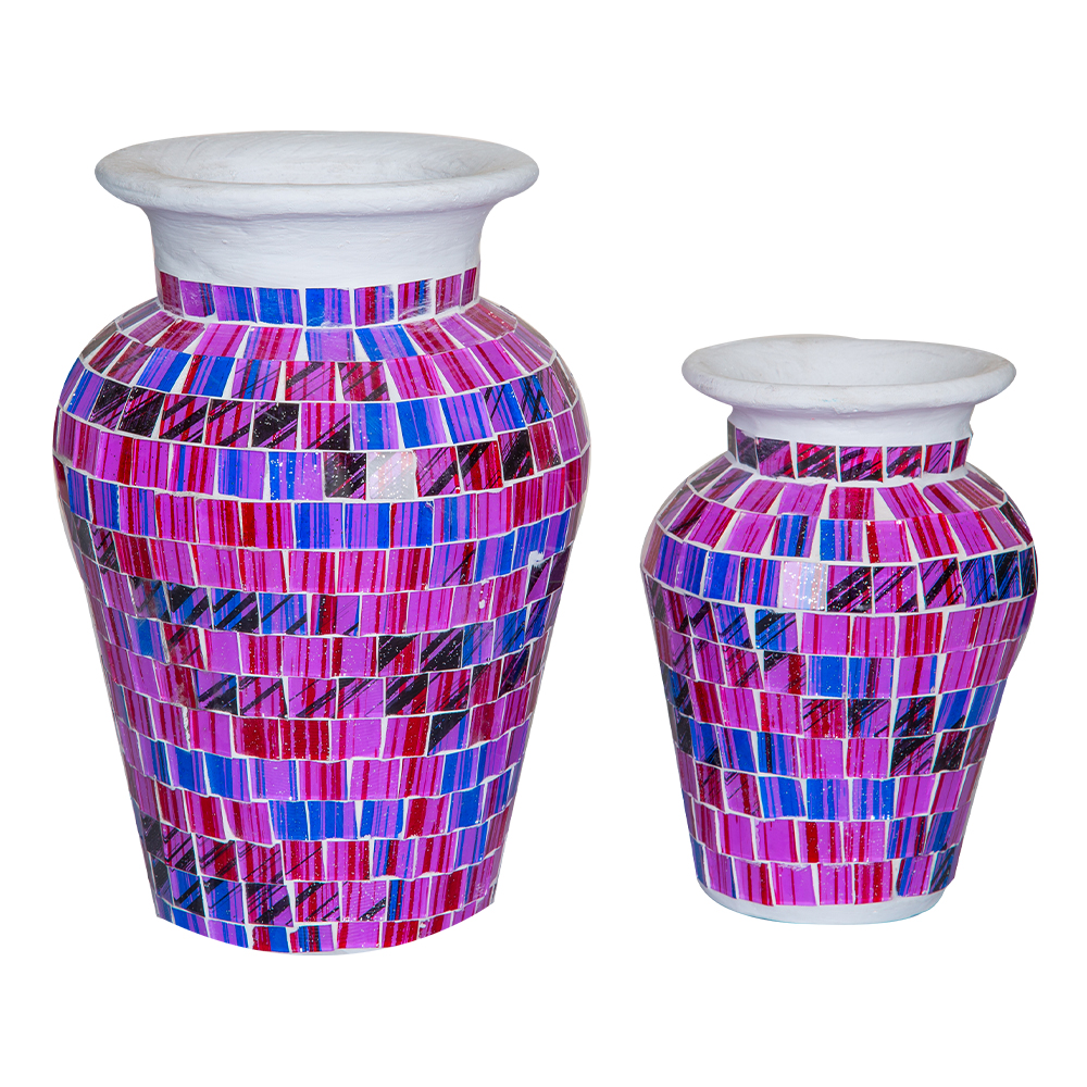 Mosaic Design Vase Set; 2pcs, Purple