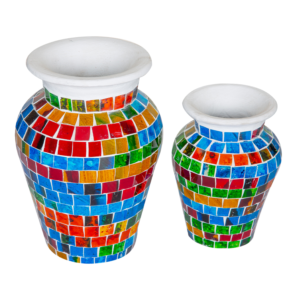 Mosaic Design Vase Set; 2pcs, Rainbow 1