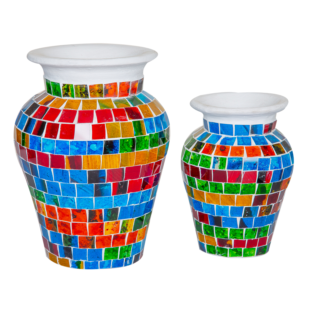 Mosaic Design Vase Set; 2pcs, Rainbow
