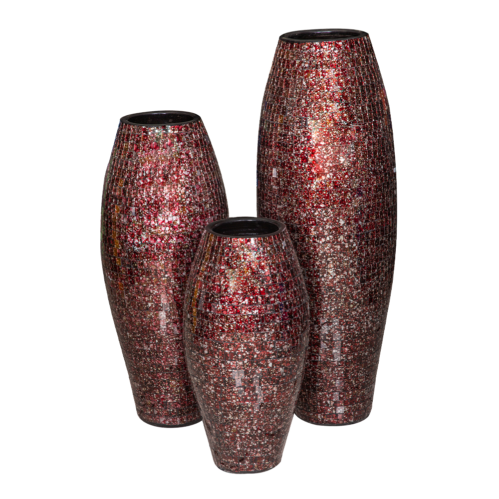 Mosaic Vase Set; 3pcs, Maroon 1