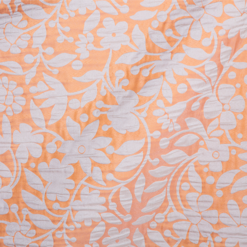 425-2466: Furnishing Fabric Floral Pattern; 300cm, White/Orange 1