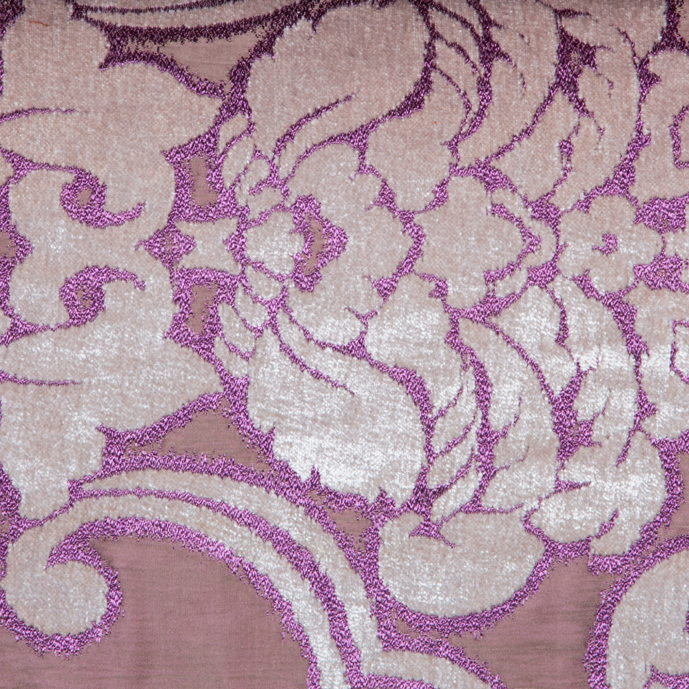 Fusion Collection: Damask Patterned Polyester Upholstery Fabric, 140cm, Lilac/Brown 1