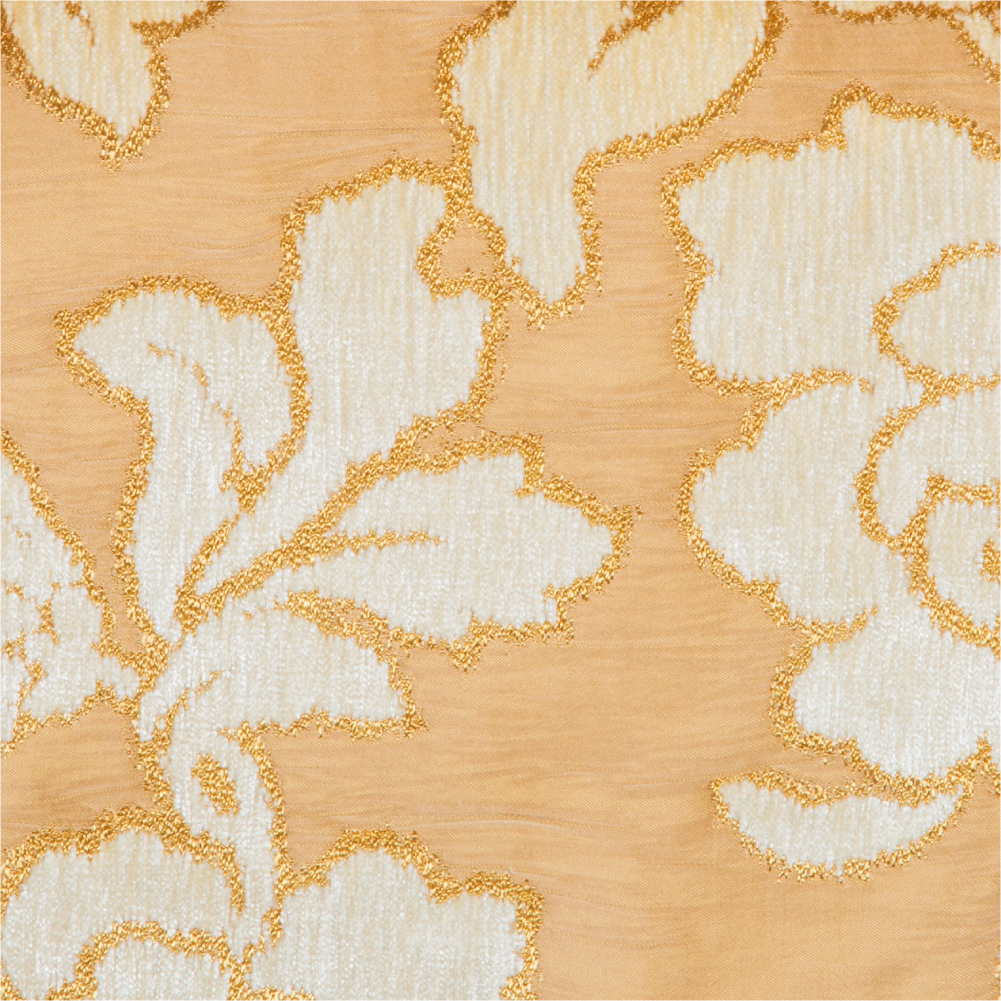 Fusion Collection: Floral Patterned Polyester Upholstery Fabric, 140cm, Gold/Beige 1