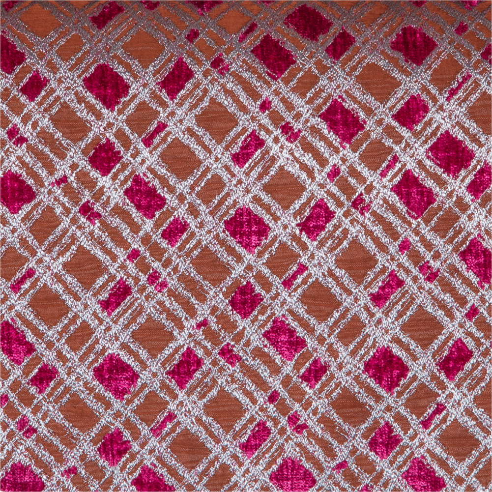 Fusion Collection: Diamond Patterned Polyester Upholstery Fabric, 140cm, Maroon/Brown 1