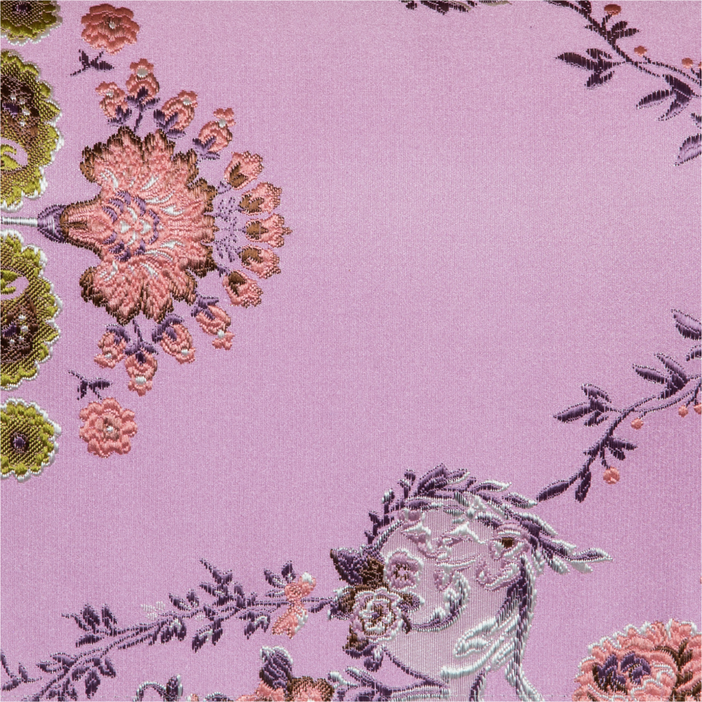 Fusion Collection: Damask Floral Patterned Polyester Upholstery Fabric; 140cm, Lilac Purple 1