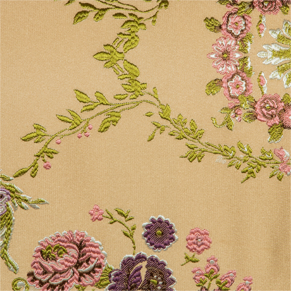 Fusion Collection: Damask Floral Patterned Polyester Upholstery Fabric; 140cm, Beige/Green 1