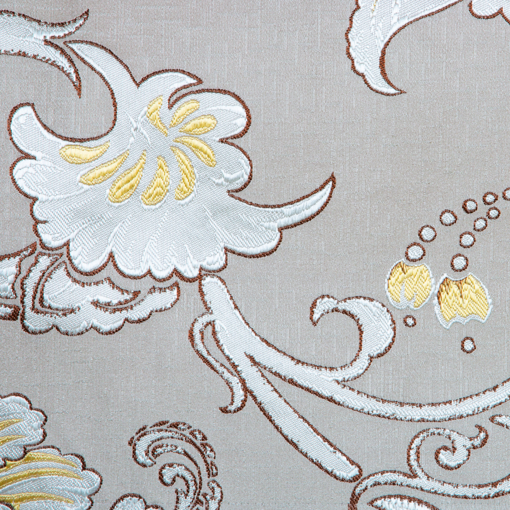 Fusion Collection: Floral Patterned Polyester Upholstery Fabric; 140cm, Ash Grey/Gold 1