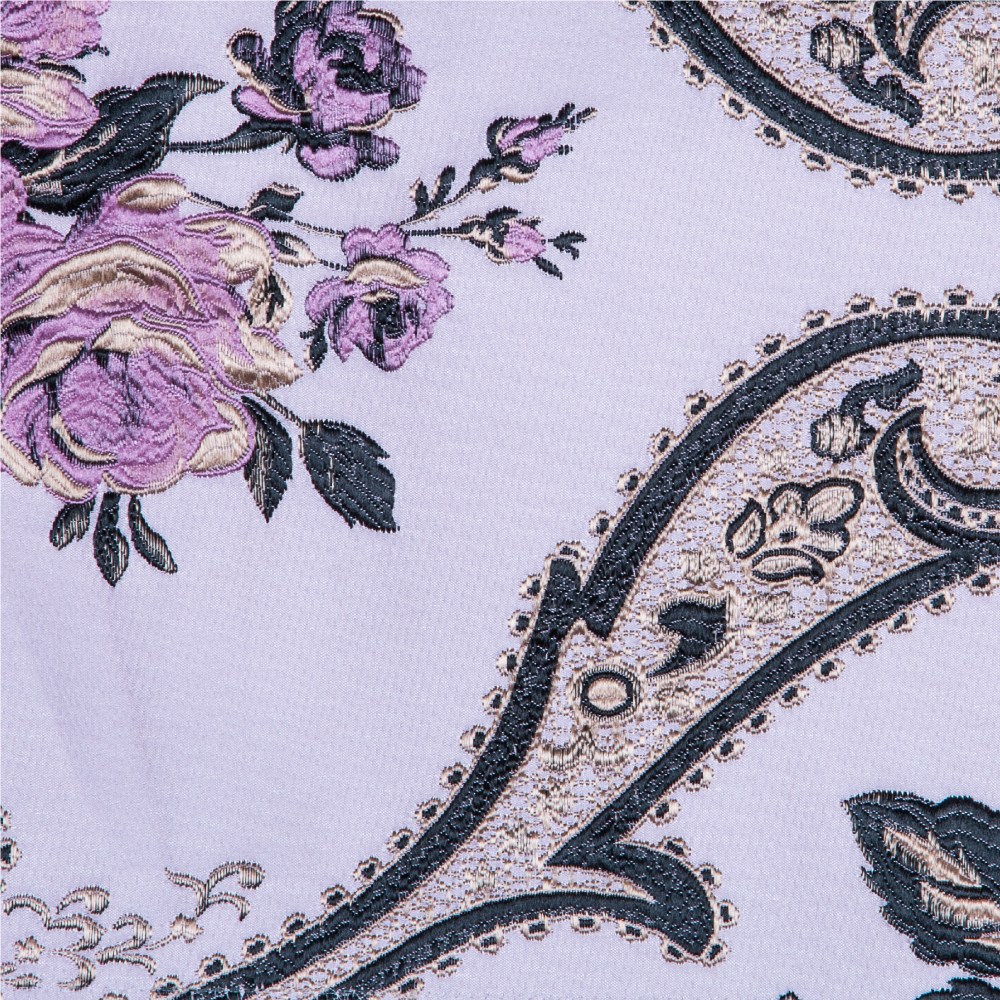 Fusion Collection: Damask Floral Patterned Polyester Upholstery Fabric; 140cm, Lilac/Black 1