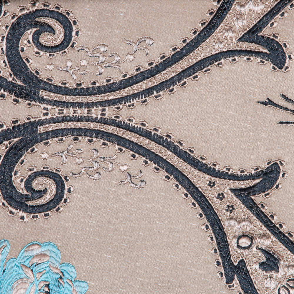 Fusion Collection: Damask Floral Patterned Polyester Upholstery Fabric; 140cm, Tan Brown/Blue 1