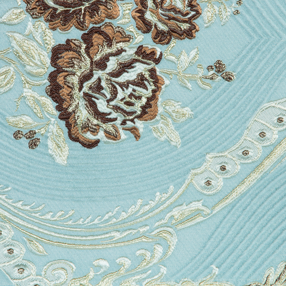 Fusion Collection: Damask Patterned Polyester Upholstery Fabric; 140cm, Brown/Sky Blue 1