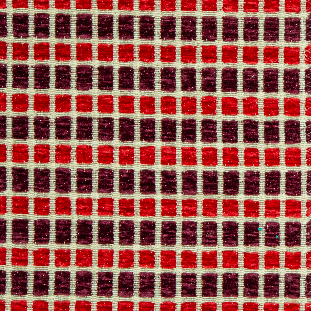 Santorini Collection: Checked Pattern Polyester Upholstery Fabric; 140cm, Red/Dark Scarlet 1