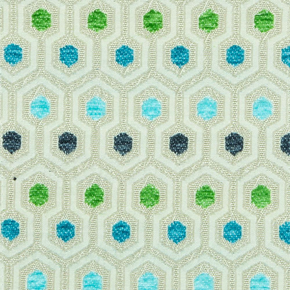 Santorini Collection: Hexagon Pattern Polyester Upholstery Fabric; 140cm, Blue/Green 1