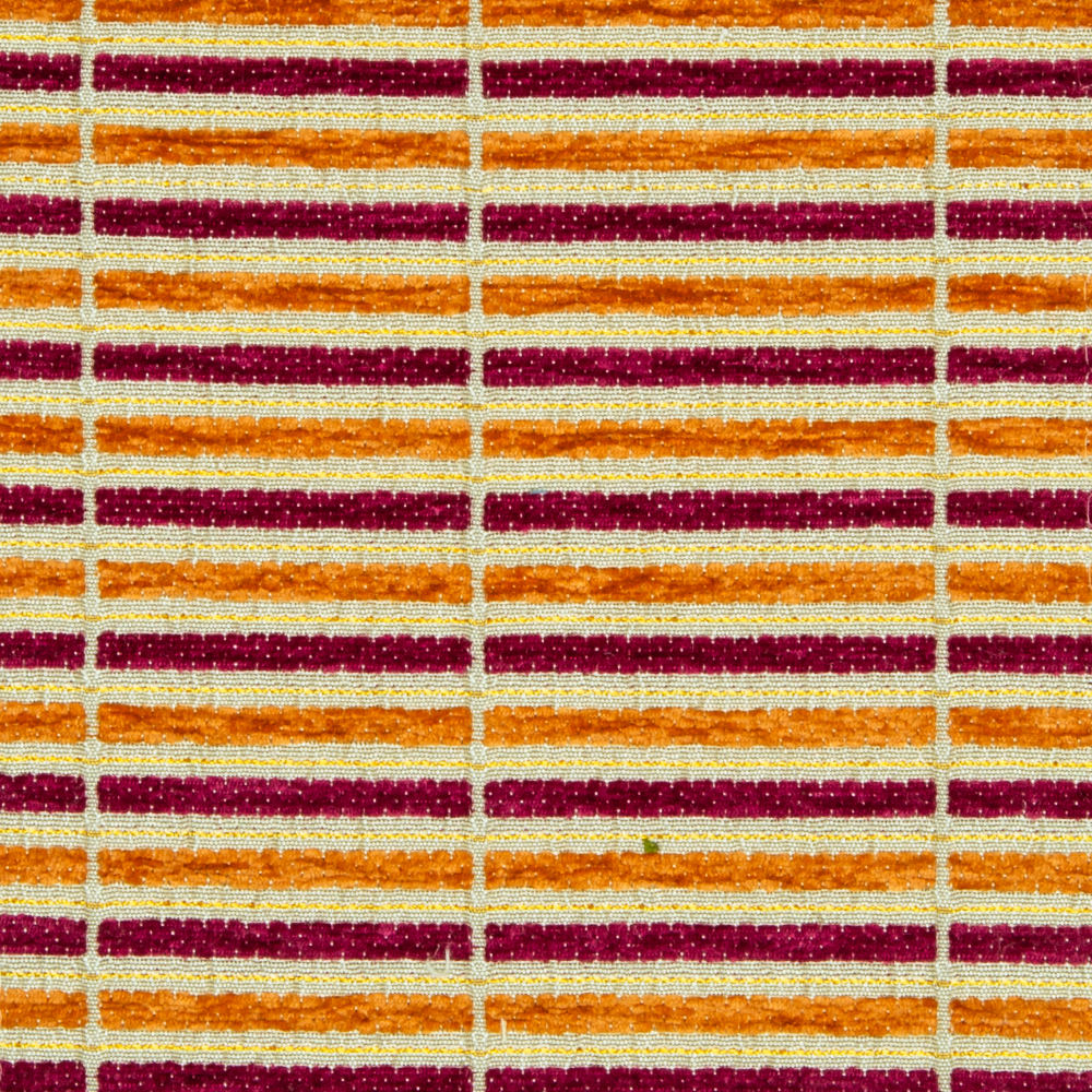 Santorini Collection: Stripe Pattern Polyester Upholstery Fabric; 140cm, Burgundy/Orange 1