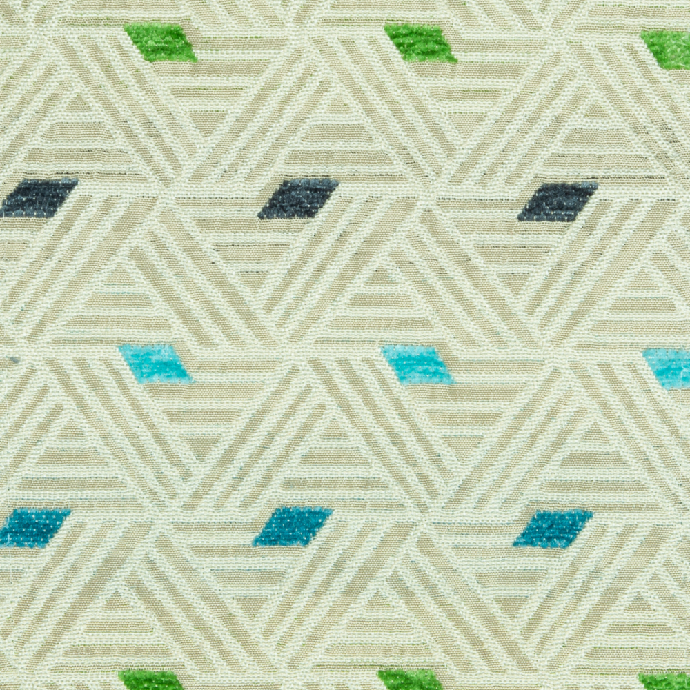 Santorini Collection: Geometric Pattern Polyester Upholstery Fabric; 140cm, Blue/Green 1