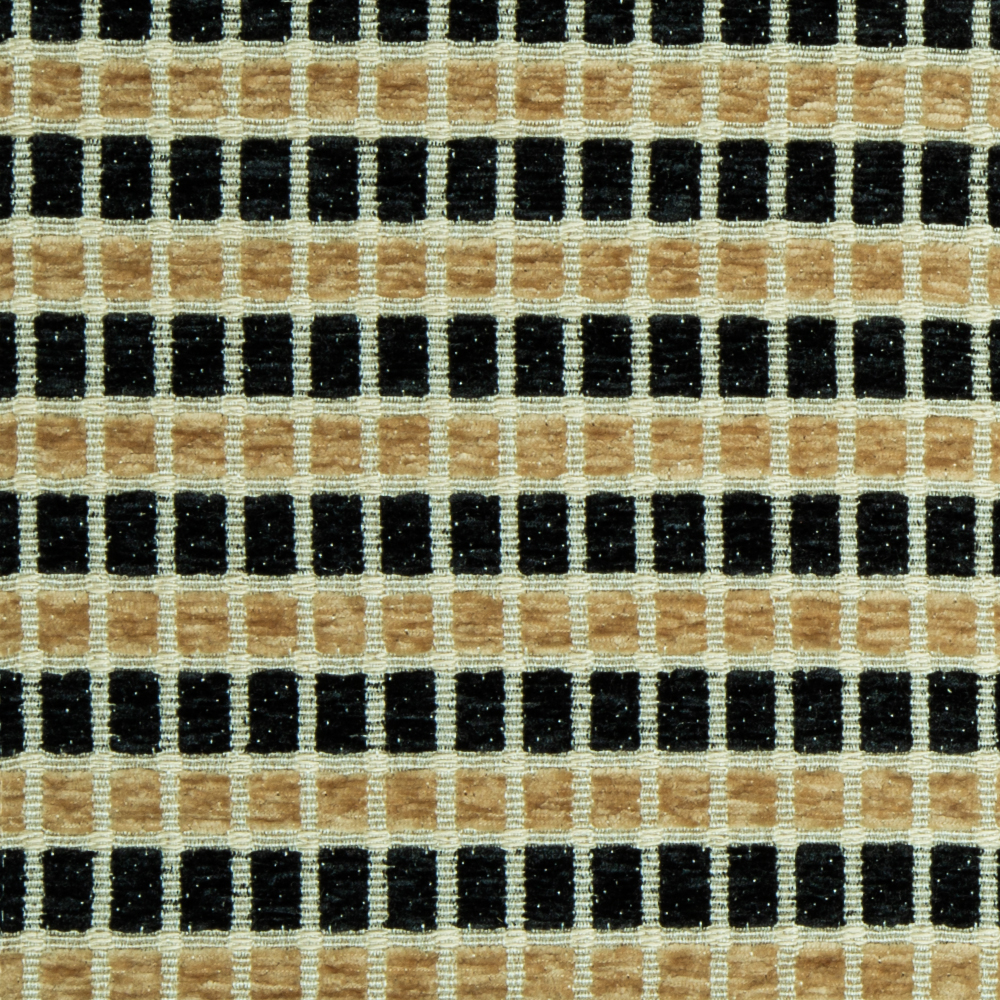 Santorini Collection: Checked Pattern Polyester Upholstery Fabric; 140cm, Brown/Black 1