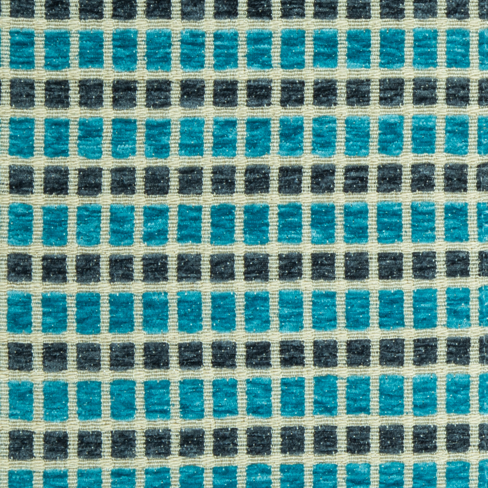 Santorini Collection: Checked Pattern Polyester Upholstery Fabric; 140cm, Light/Dark Blue 1