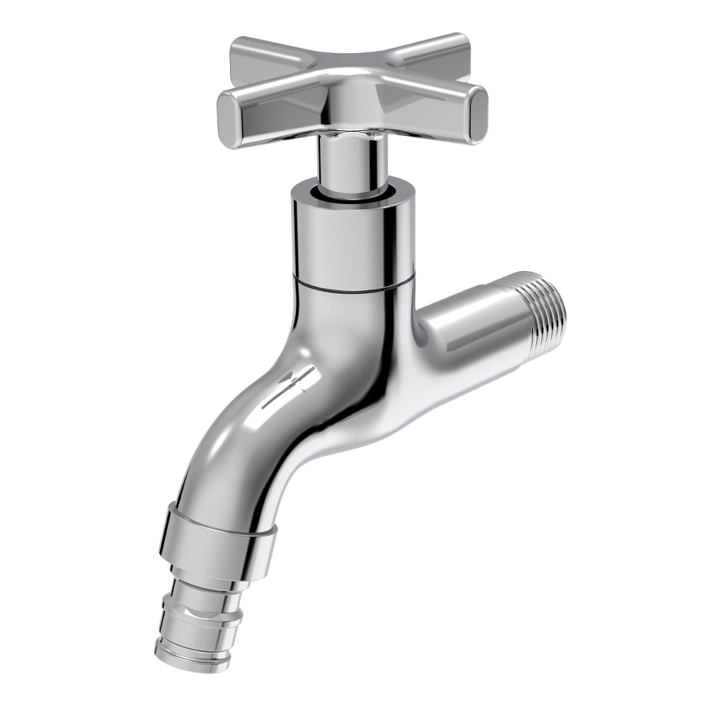 Tapis: Wall Type Star Head Bib Tap With Hose Union; 13cm, Chrome Plated 1