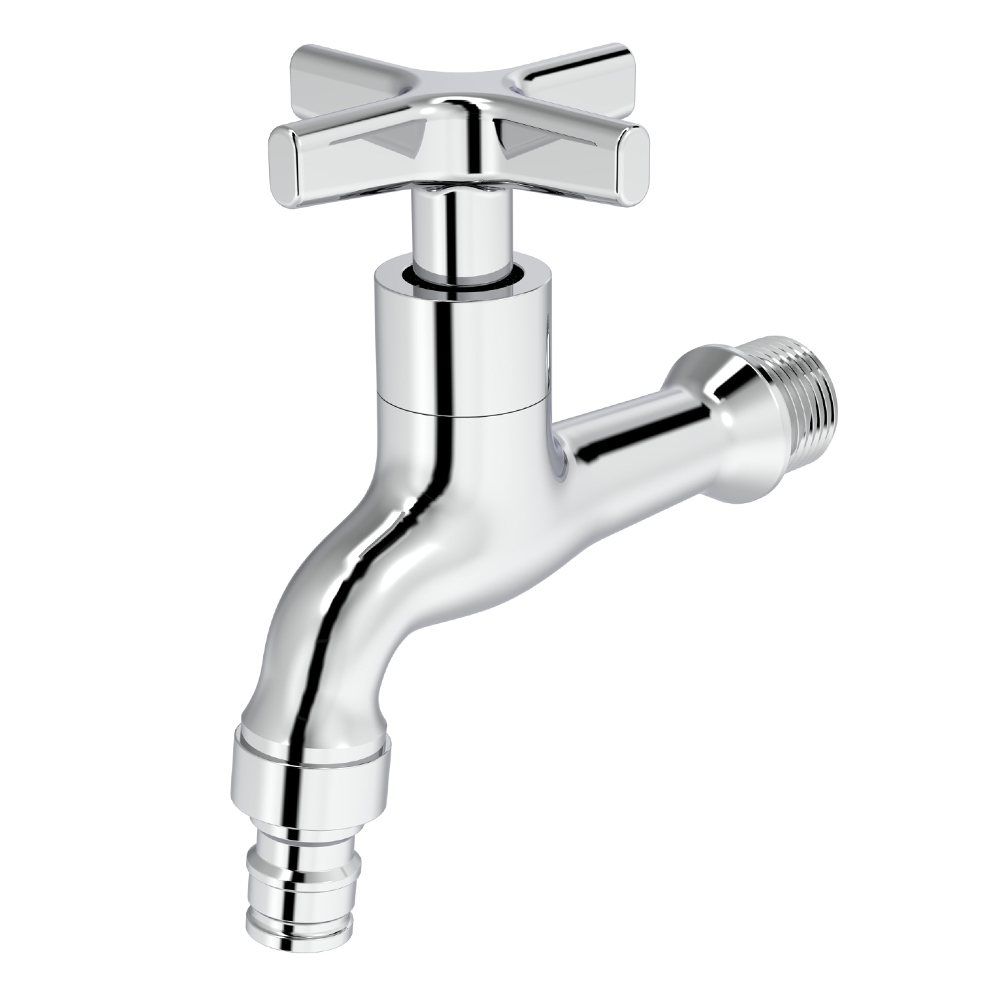 Tapis: Wall Type Star Head Bib Tap With Hose Union; 11cm, Chrome Plated 1