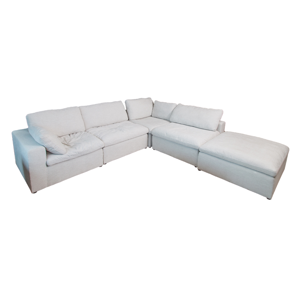 Fabric Corner Sofa Set With Ottoman, Beige 1