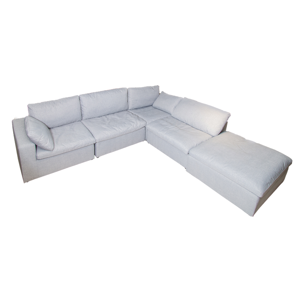Fabric Corner Sofa Set With Ottoman, Light Grey  1