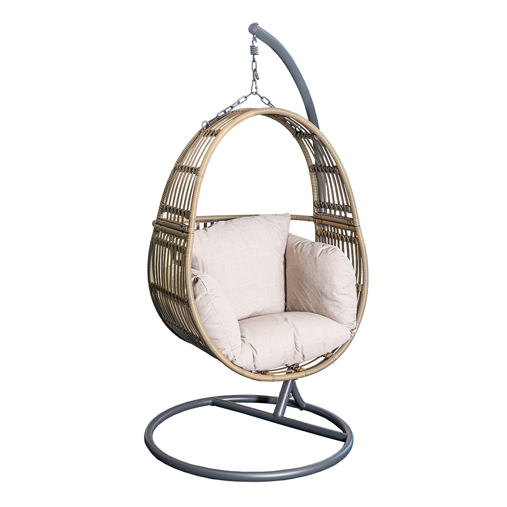 Garden Swing Basket + Steel Stand + Cushion; (77x70x128)cm, Grey 1
