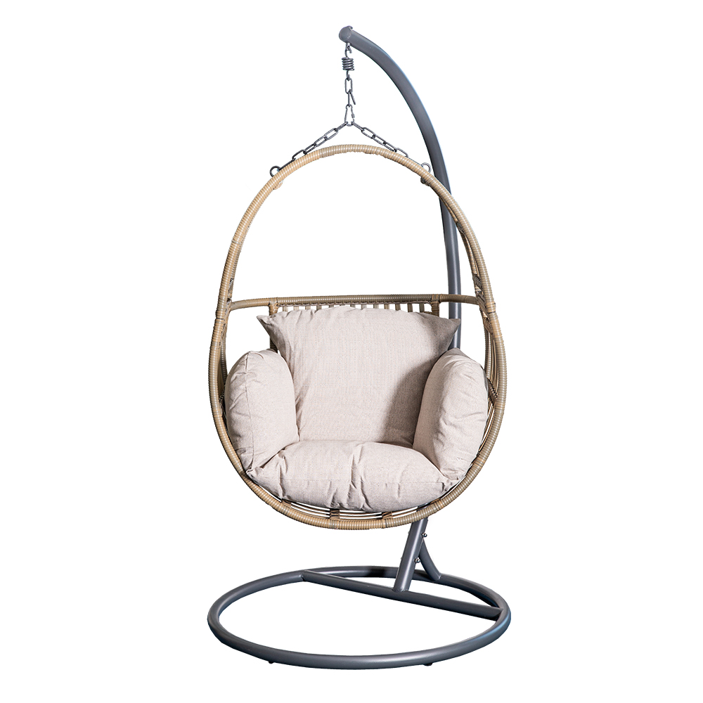 Garden Swing Basket + Steel Stand + Cushion; (77x70x128)cm, Grey