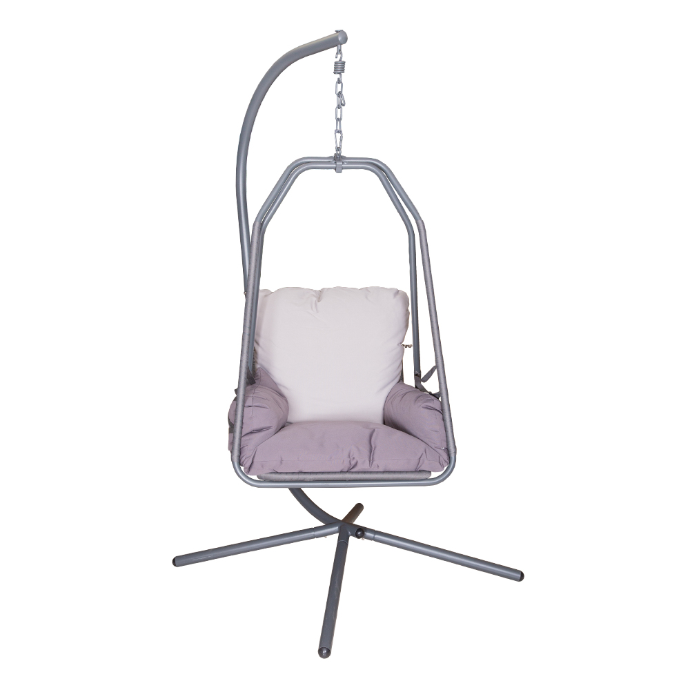 Garden Swing Basket + Steel Stand + Cushion; (75x78x120)cm, Grey 1
