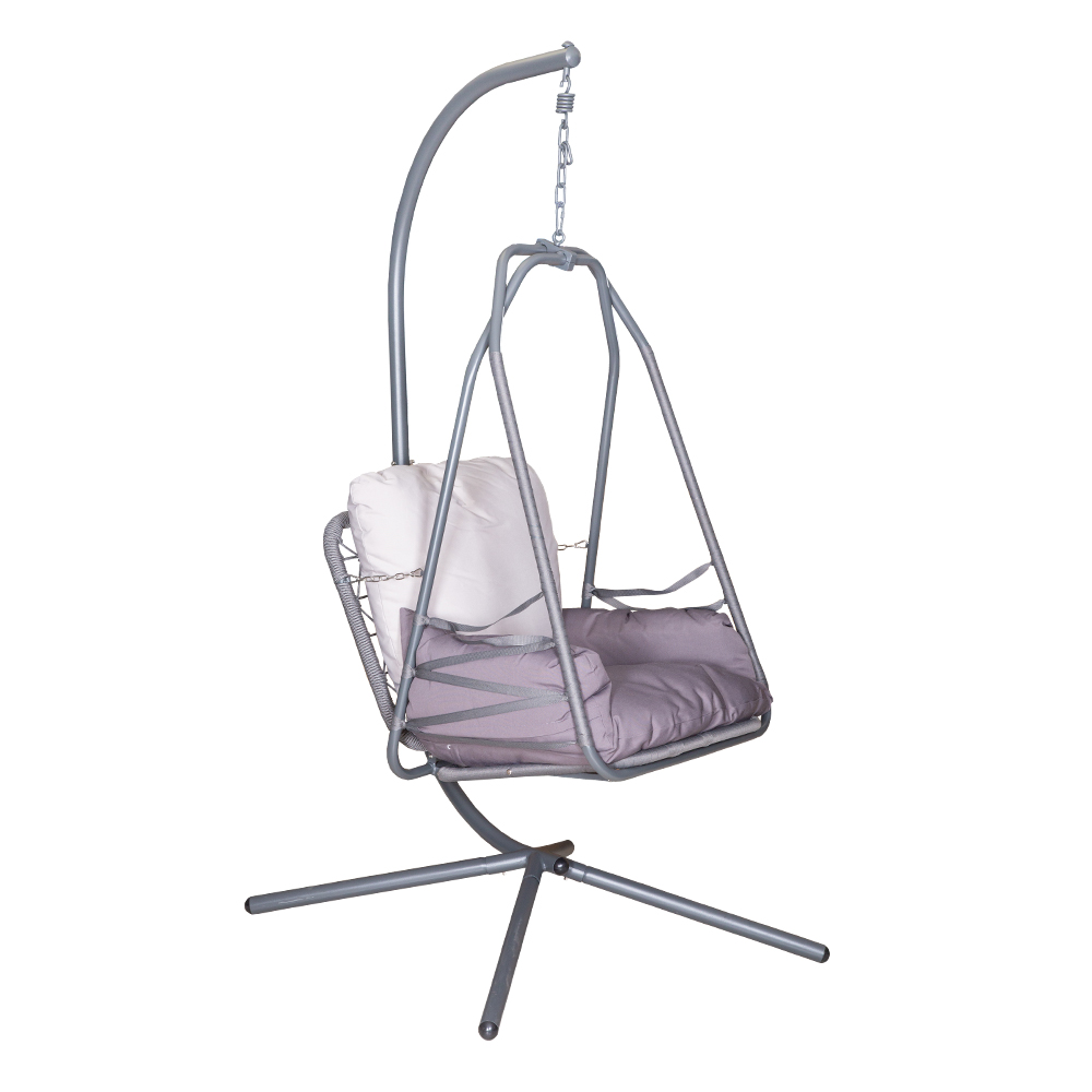 Garden Swing Basket + Steel Stand + Cushion; (75x78x120)cm, Grey