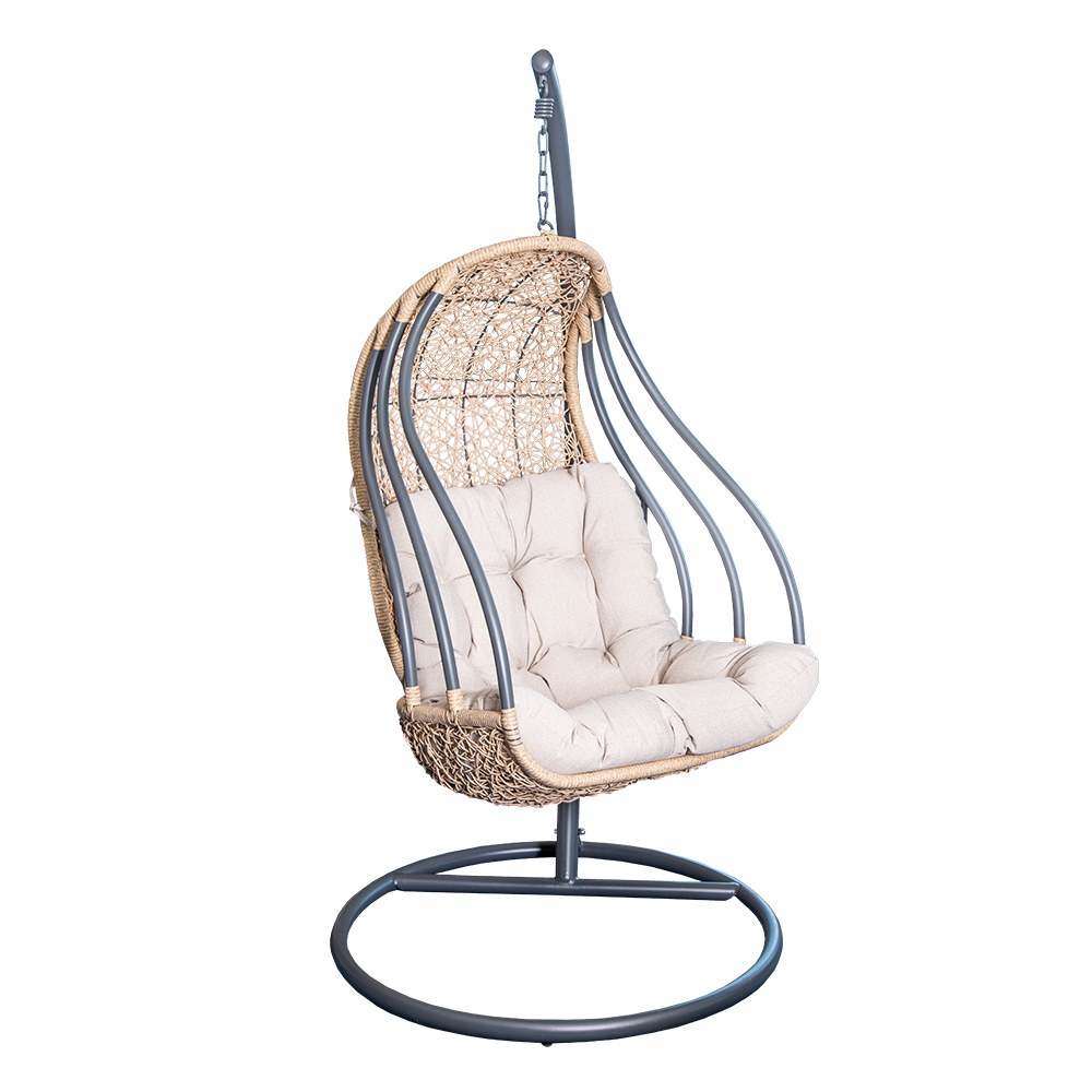 Garden Swing Basket + Steel Stand + Cushion; (69x79x121)cm, Grey 1