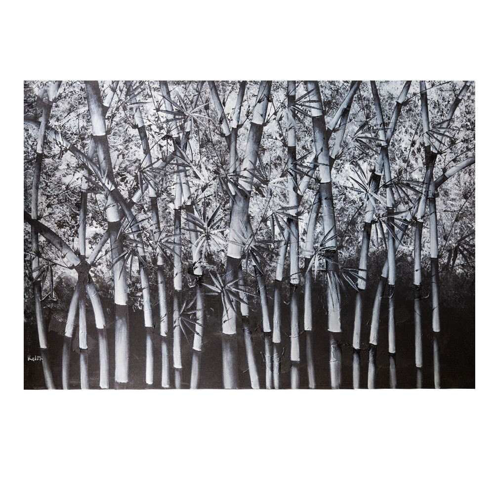 Oil Painting: Abstract Bamboo Trees Painting; (100x150x4)cm, Black 1