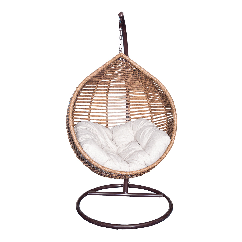 Rattan Furn: Swing Basket + Steel Stand + Cushion, White 1