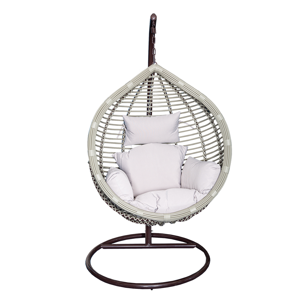Rattan Furn: Swing Basket + Steel Stand + Cushion, White 1