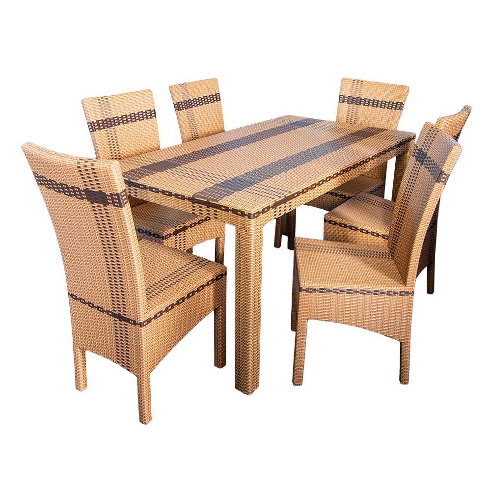 Rattan Furn: Dining Table+ 6 Side Chairs, (150x80cm) 1