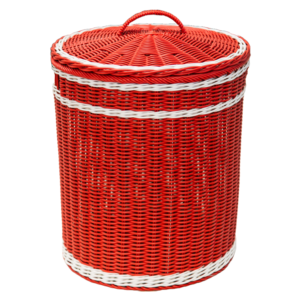 Rattan Furn: Round Laundry Basket, Red/White 1