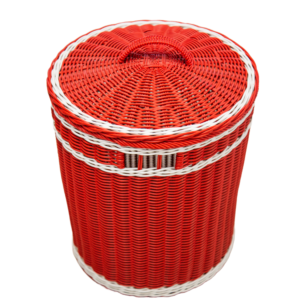 Rattan Furn: Round Laundry Basket, Red/White