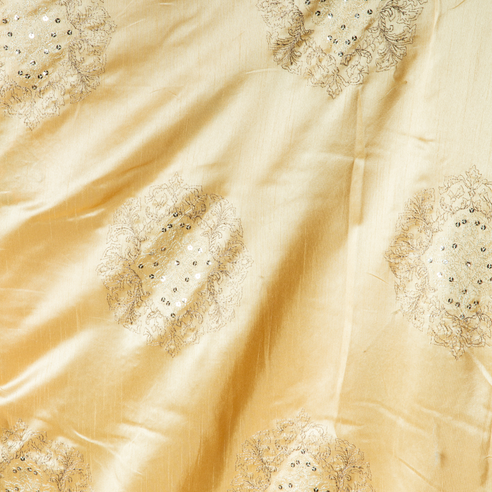 402 Double Width: York Floral Furnishing Fabric; 280cm, Gold 1