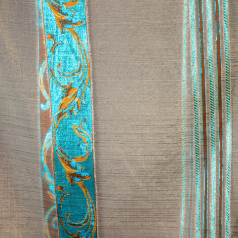 402 Double Width: York Striped Floral Furnishing Fabric; 280cm, Aqua Green 1